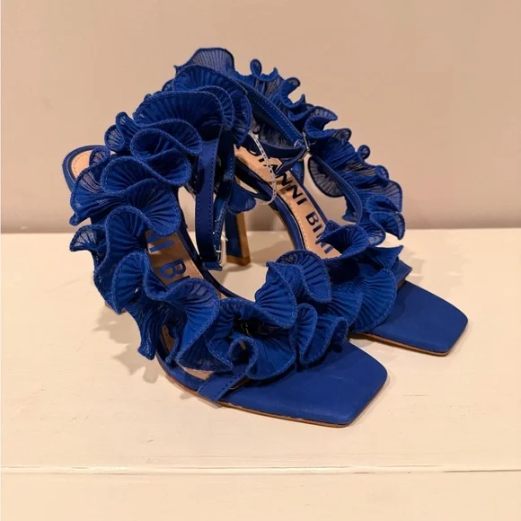 Gianni Bini Royal Blue Ruffled High Heel Sandals - Picture 1 of 10